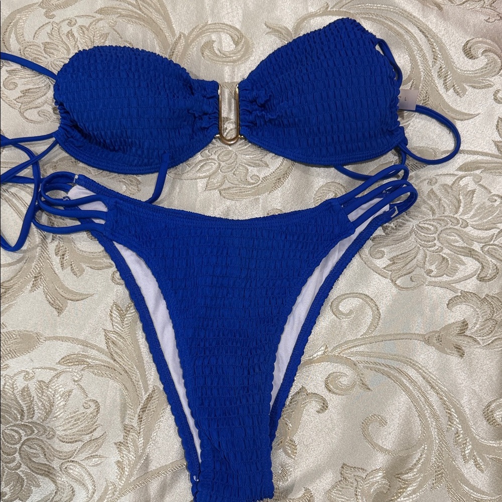 Blue Textured Bikini Set